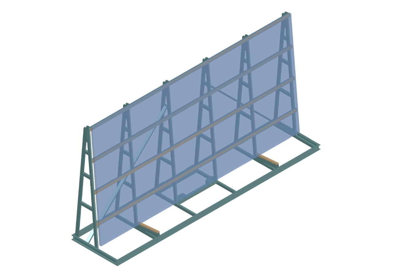 Jumbo-пирамида для складирования листового стекла форматом 6000х3210 мм:
Производство PRAKTIK Ltd.(Россия)